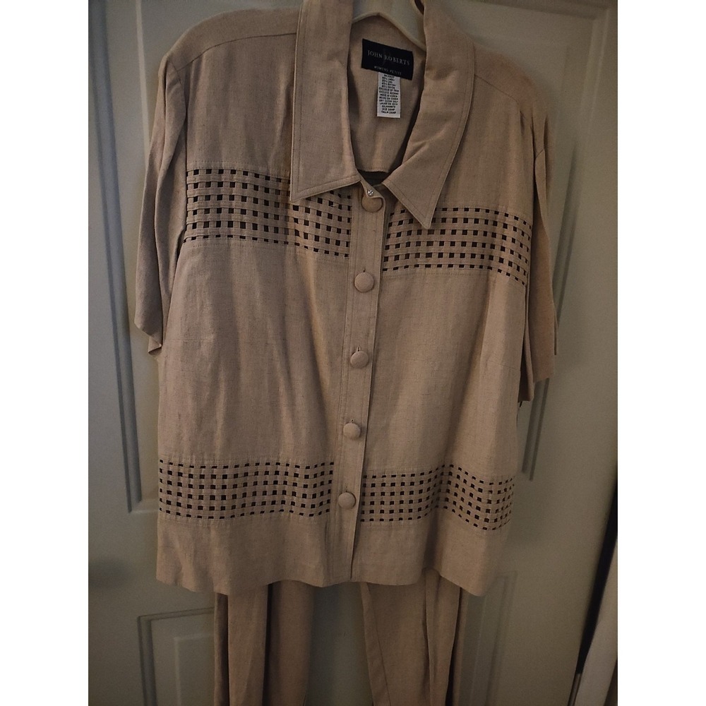 John Roberts Women's Petite Linen Blend Pantsuit Size 24 WP New With Tags Beige